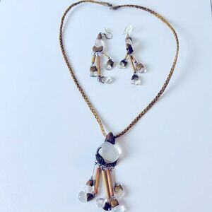 Necklace Earrings Jewelry Set White Brown Natural Stone